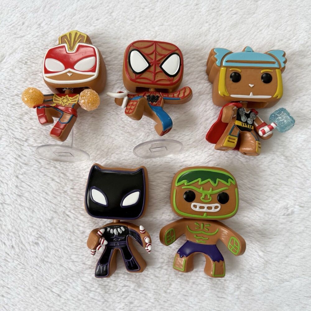 Funko Pop Marvel Gingerbread Bobble Head Figures Lot Of 5 Loose Regular Size